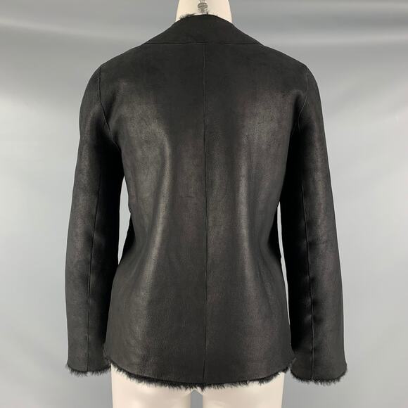 ISABEL MARANT Size 6 Black Leather Shearling Reversible Jacket - Picture 4 of 7